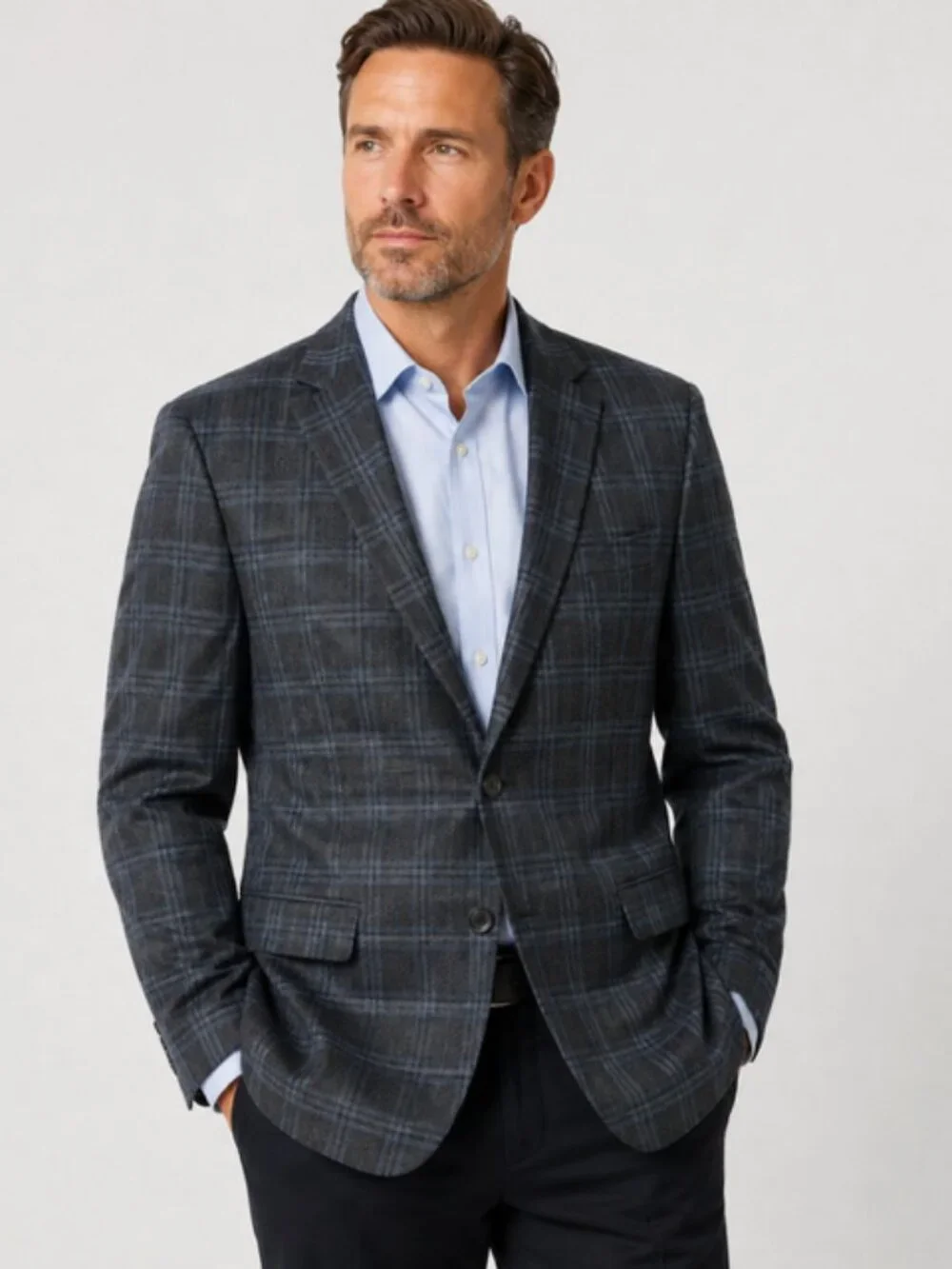 100% Wool Windowpane-Michael Kors Sport Coat/Blazer-Blue/Gray Sz 48R